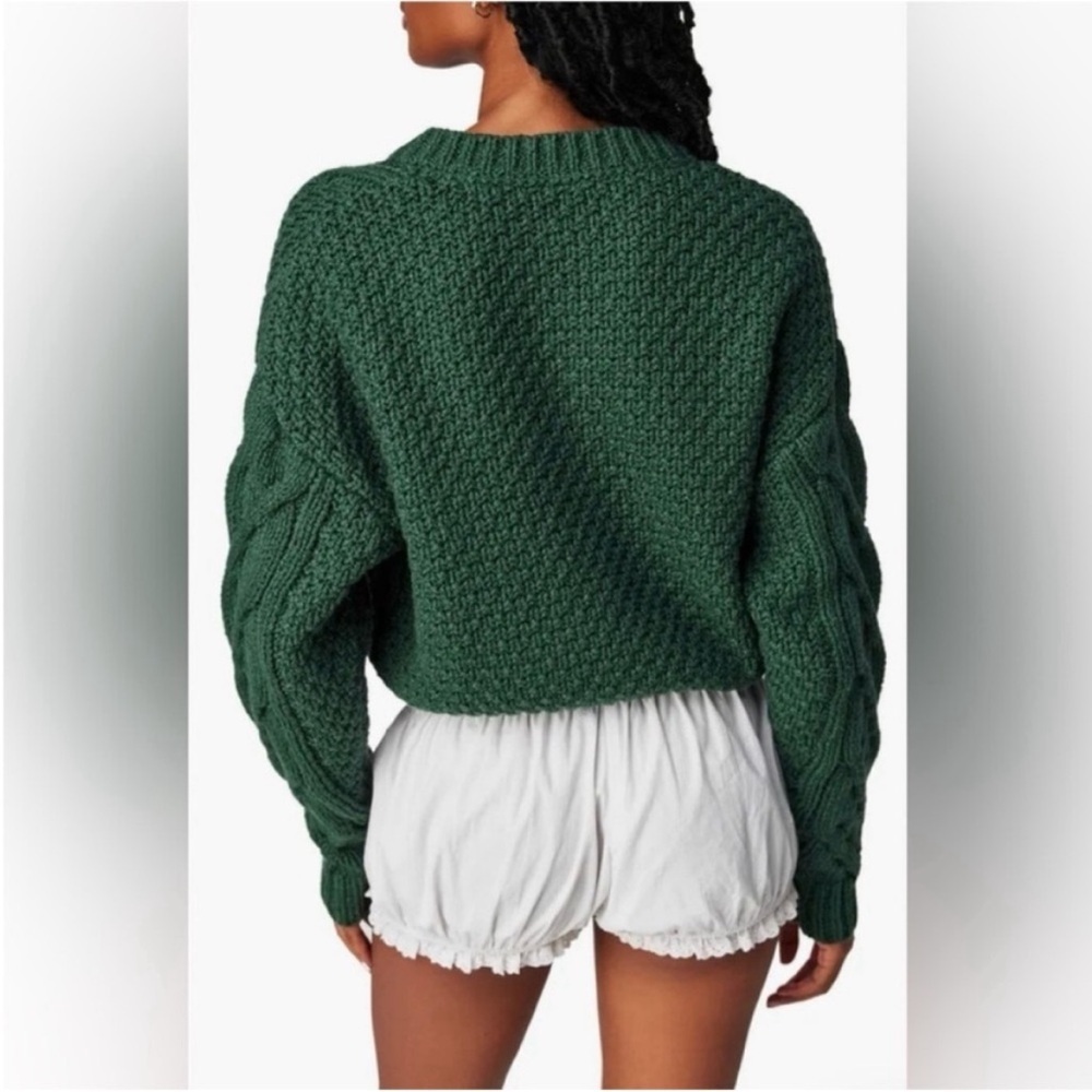 FREE PEOPLE Bonfire Cable Knit Cardigan in Black Forest - Picture 4 of 7